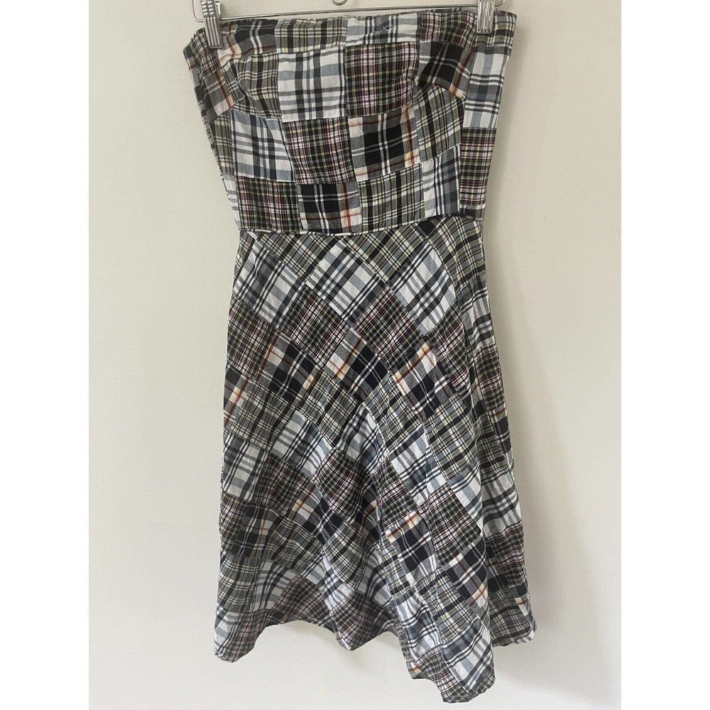 Cambridge Dry Goods Cotton Strapless Fit And Flare Plaid Patchwork Dress Size 4